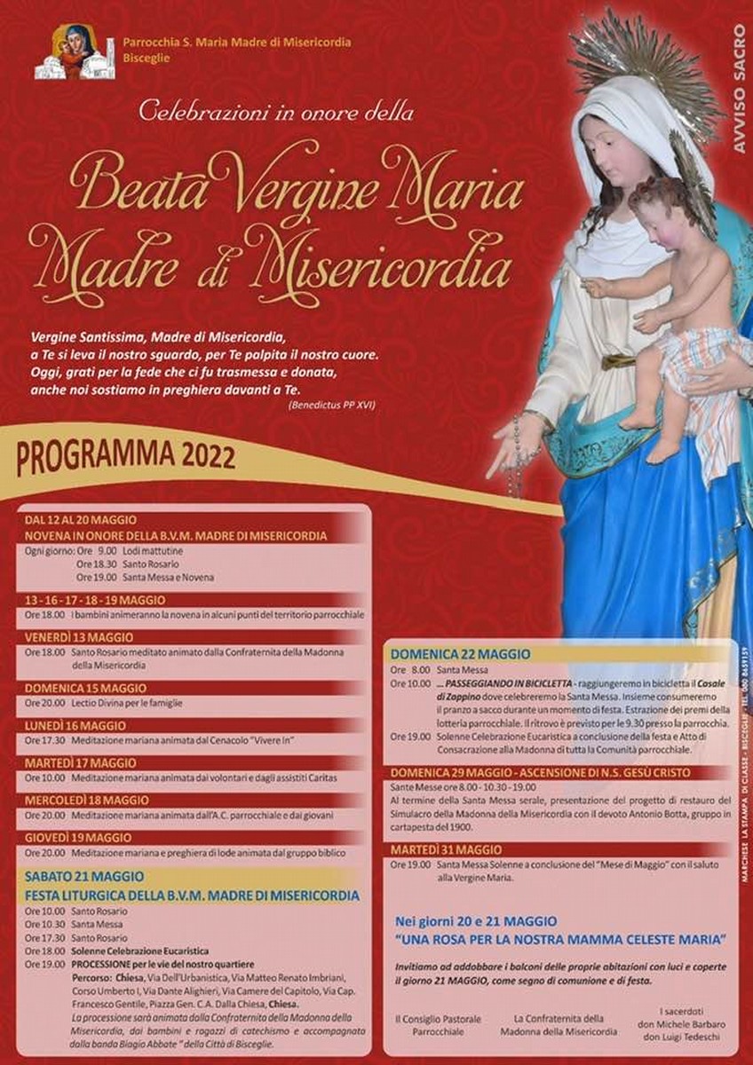 Programma delle celebrazioni in onore della Madonna delle ciliegie