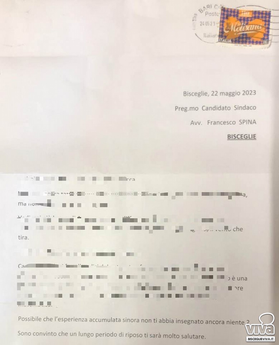 La lettera di minacce a Francesco Spina