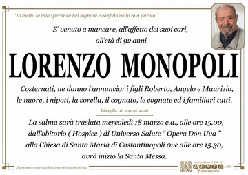 Monopoli Lorenzo Semplicissimo spostamento Hospice chiesa