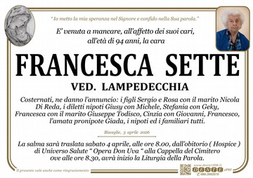 Sette Francesca Semplicissimo spostamento Hospice chiesa