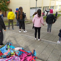 Zaini, grembiuli e cartelli di protesta davanti alle scuole biscegliesi