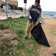 Volontari puliscono un tratto di spiaggia biscegliese