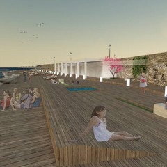 Rendering del progetto per una spiaggia libera con servizi a Bisceglie