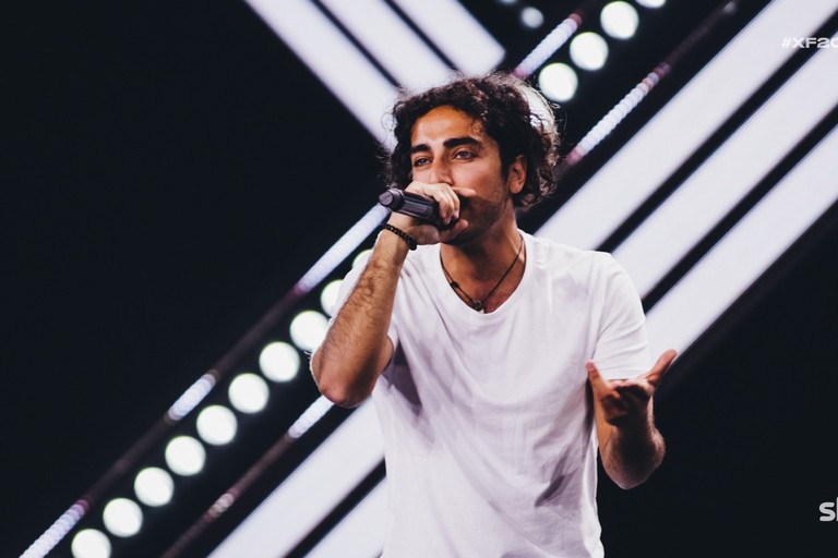 Il rapper sul palco di X-Factor. <span>Foto X-Factor</span>