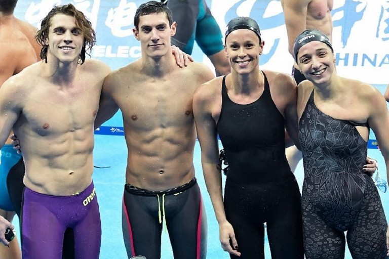 Elena Di Liddo con Simone Sabbioni, Fabio Scozzoli e Federica Pellegrini