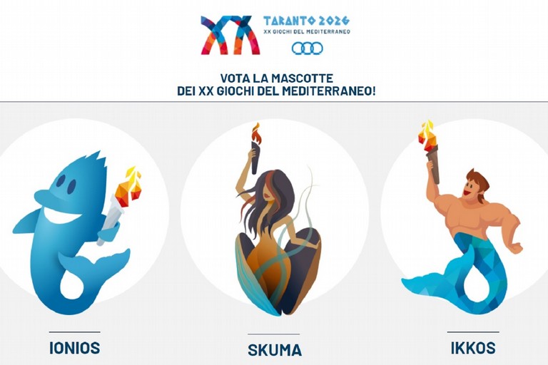 Le tre opzioni di scelta per la mascotte dei Giochi del Mediterraneo 2026