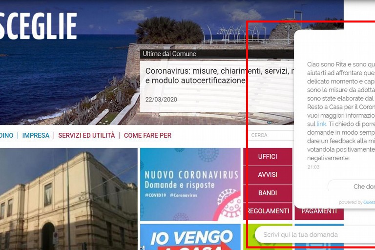 Home page del sito del comune di Bisceglie