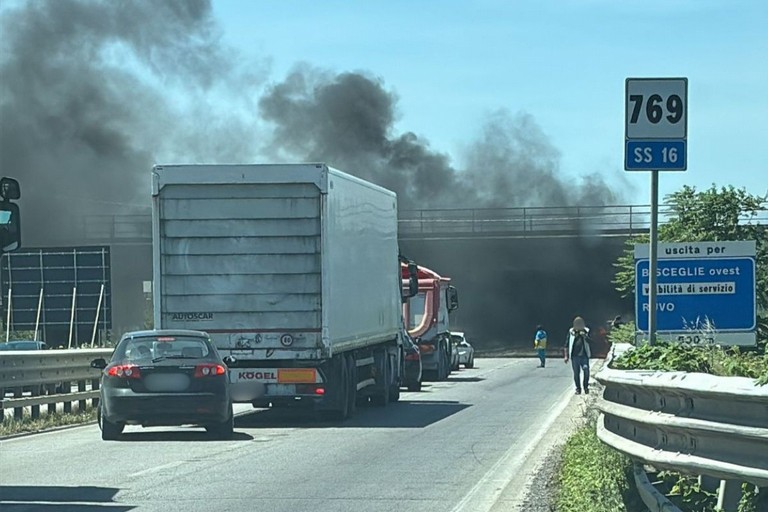 Auto in fiamme sulla statale 16 bis a Bisceglie