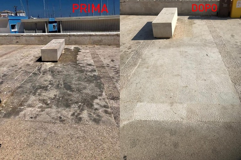 Intervento di pulizia della pavimentazione in via Nazario Sauro