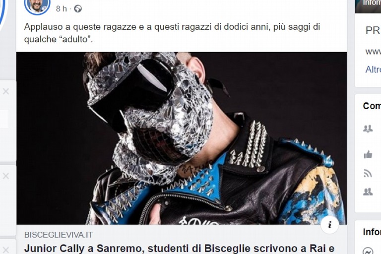 L'articolo di BisceglieViva condiviso sulla pagina di Matteo Salvini